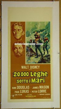 y255 20,000 LEAGUES UNDER THE SEA linen Italian locandina movie poster R60s