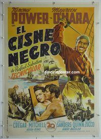 y184 BLACK SWAN linen Spanish movie poster '42 Tyrone Power, O'Hara