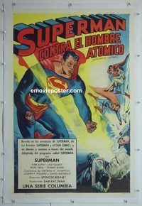 y307 ATOM MAN VS SUPERMAN linen Spanish one-sheet movie poster '50 serial