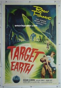 y453 TARGET EARTH linen one-sheet movie poster '54 paralyzed by fear!