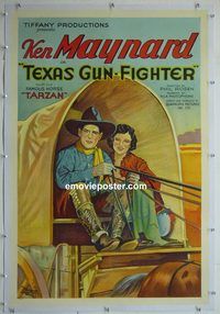 y459 TEXAS GUN-FIGHTER linen one-sheet movie poster '32 Ken Maynard