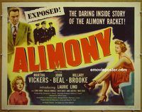 z030 ALIMONY half-sheet movie poster '49 Martha Vickers, John Beal