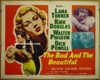 z059 BAD & THE BEAUTIFUL half-sheet movie poster '53 Turner, K. Douglas