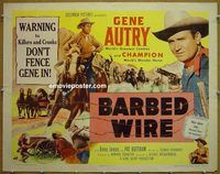 z065 BARBED-WIRE half-sheet movie poster '52 Gene Autry, western