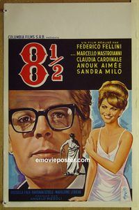 c491 8 1/2 Belgian movie poster '63 Federico Fellini, Mastroianni