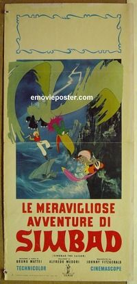 c323 ADVENTURES OF SINBAD Italian locandina movie poster '62 cartoon!