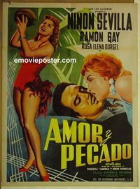 c297 LOVE & SIN Mexican movie poster '56 Sevilla, L. Mendoza art!