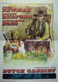 d312 BUTCH CASSIDY & THE SUNDANCE KID Italian two-panel movie poster R70s Newman