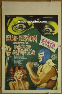 d222 BLUE DEMON CONTRA EL PODER SATANICO Mexican window card movie poster '66