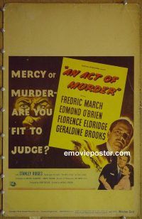 d007 ACT OF MURDER window card movie poster '48 Fredric March, O'Brien