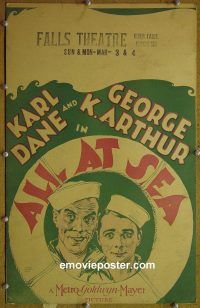 d008 ALL AT SEA window card movie poster '29 Karl Dane as Stupid McDuff