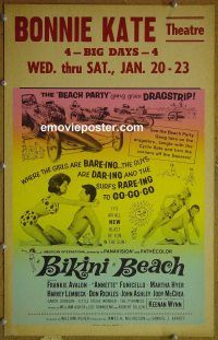d018 BIKINI BEACH window card movie poster '64 Avalon, Funicello