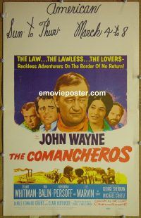 d034 COMANCHEROS window card movie poster '61 John Wayne, Lee Marvin