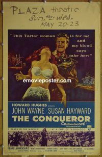 d037 CONQUEROR window card movie poster '56 John Wayne, Susan Hayward