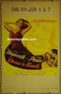 d048 DOWN TO EARTH window card movie poster '46 Rita Hayworth, Parks