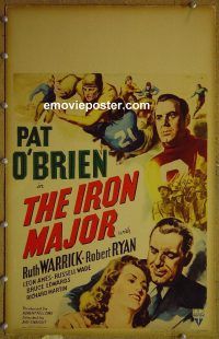 d082 IRON MAJOR window card movie poster '43 Pat O'Brien, football!
