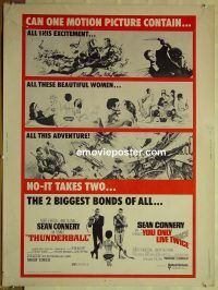 e378 YOU ONLY LIVE TWICE/THUNDERBALL 30x40 movie poster '71 James Bond
