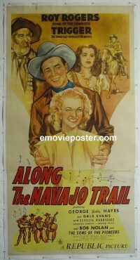 e010 ALONG THE NAVAJO TRAIL linen three-sheet movie poster '45 Roy Rogers