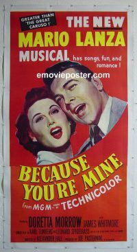 e011 BECAUSE YOU'RE MINE linen three-sheet movie poster '52 Mario Lanza