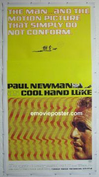e013 COOL HAND LUKE linen three-sheet movie poster '67 Paul Newman classic!