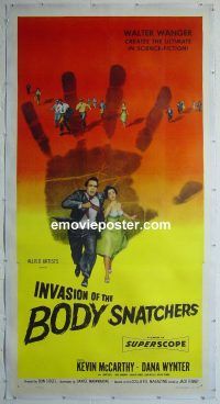 e021 INVASION OF THE BODY SNATCHERS linen three-sheet movie poster '56 Siegel