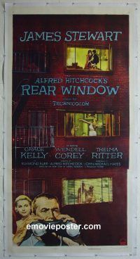 e024 REAR WINDOW linen three-sheet movie poster '54 Alfred Hitchcock, Stewart