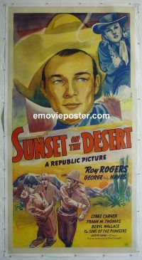 e030 SUNSET ON THE DESERT linen three-sheet movie poster '42 Roy Rogers