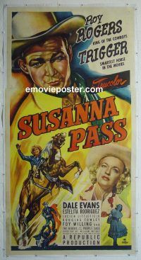 e031 SUSANNA PASS linen three-sheet movie poster '49 Roy Rogers, Dale Evans