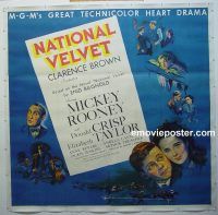 e006 NATIONAL VELVET linen six-sheet movie poster '44 Rooney, horse racing!