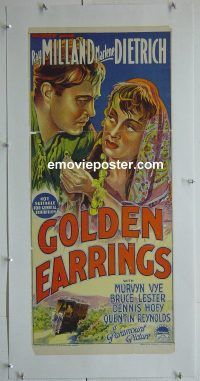 e057 GOLDEN EARRINGS linen Australian daybill movie poster '47 Dietrich
