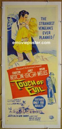 e063 TOUCH OF EVIL linen Australian daybill movie poster '58 Welles, Heston