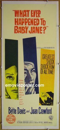 e065 WHAT EVER HAPPENED TO BABY JANE linen Australian daybill movie poster '62