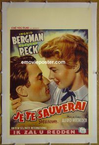 e081 SPELLBOUND linen Belgian movie poster R50s Alfred Hitchcock, Peck