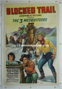 e124 BLOCKED TRAIL linen one-sheet movie poster '43 3 Mesquiteers!