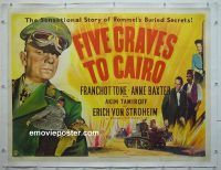e066 FIVE GRAVES TO CAIRO linen British quad movie poster '43 Wilder