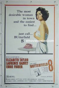 e128 BUTTERFIELD 8 linen one-sheet movie poster '60 callgirl Liz Taylor!