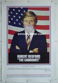 e071 CANDIDATE one-sheet movie poster '72 Robert Redford blows bubble!