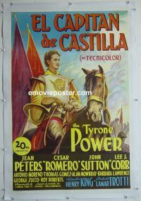 e112 CAPTAIN FROM CASTILE linen Spanish one-sheet movie poster '47 Power