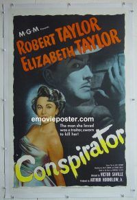 e130 CONSPIRATOR linen one-sheet movie poster '49 Robert & Elizabeth Taylor