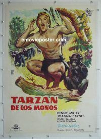 e110 TARZAN THE APE MAN linen Spanish movie poster '59 Denny Miller