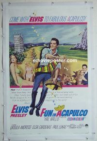 e136 FUN IN ACAPULCO linen one-sheet movie poster '63 Elvis Presley, Andress