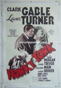 e146 HONKY TONK linen one-sheet movie poster '41 Clark Gable, Lana Turner