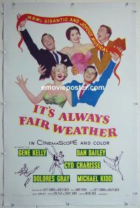 e151 IT'S ALWAYS FAIR WEATHER linen one-sheet movie poster '55 Gene Kelly