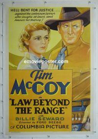 e154 LAW BEYOND THE RANGE linen one-sheet movie poster '35 Tim McCoy