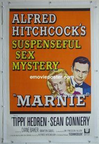 e161 MARNIE linen one-sheet movie poster '64 Sean Connery, Alfred Hitchcock