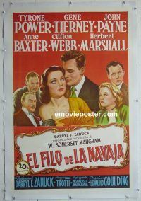 e114 RAZOR'S EDGE linen Spanish one-sheet movie poster '46 Power, Tierney