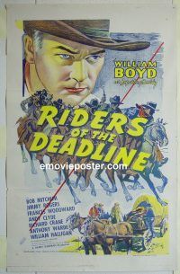 e304 RIDERS OF THE DEADLINE one-sheet movie poster R40s Hopalong Cassidy