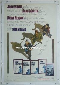 e172 RIO BRAVO linen one-sheet movie poster '59 John Wayne, Dean Martin