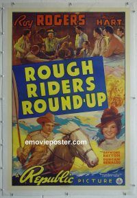 e173 ROUGH RIDERS' ROUND-UP linen one-sheet movie poster '39 Roy Rogers