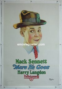 e185 THERE HE GOES linen one-sheet movie poster '25 Harry Langdon portrait!